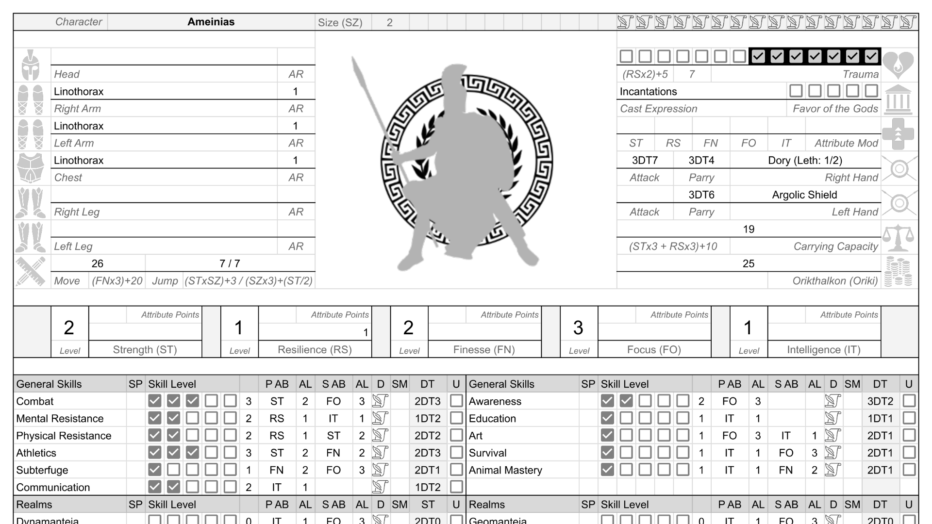 character sheet